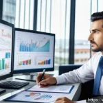 자산관리사 자격 취득 조건 - A professional Spanish financial advisor in a modern office setting, wearing business attire with a ...