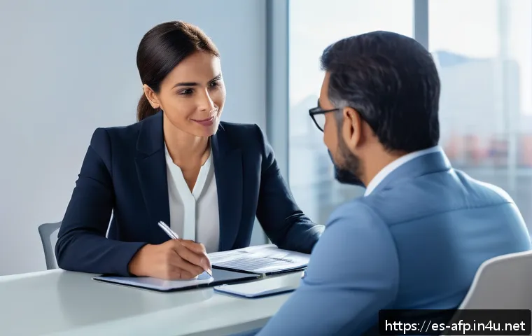 자산관리사 직무에서 성장하는 방법 - A professional financial advisor sitting at a modern office desk, attentively listening to a middle-...