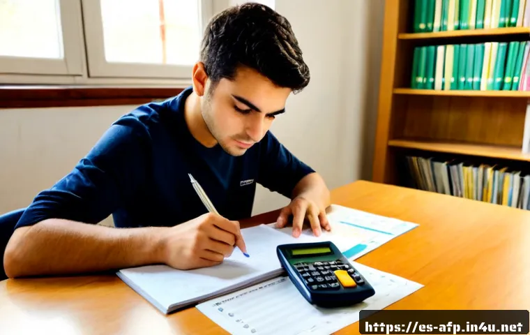 AFP 필기시험 고득점 전략 - Photorealistic Spanish-speaking financial planning student in a bright quiet library, focused on sol...